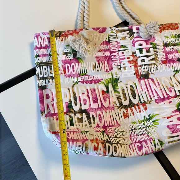 Large Republica Dominicana BeachTote Bag Tropical Floral Print with Rope Handles - Picture 5 of 7